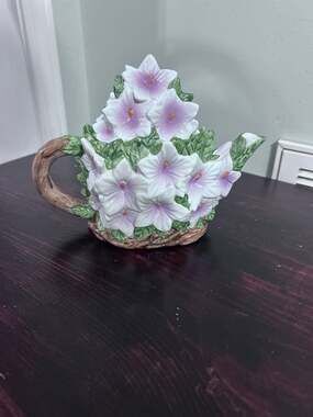 Vintage World Bazaars HandPainted Ceramic Magnolia Blossom Teapot